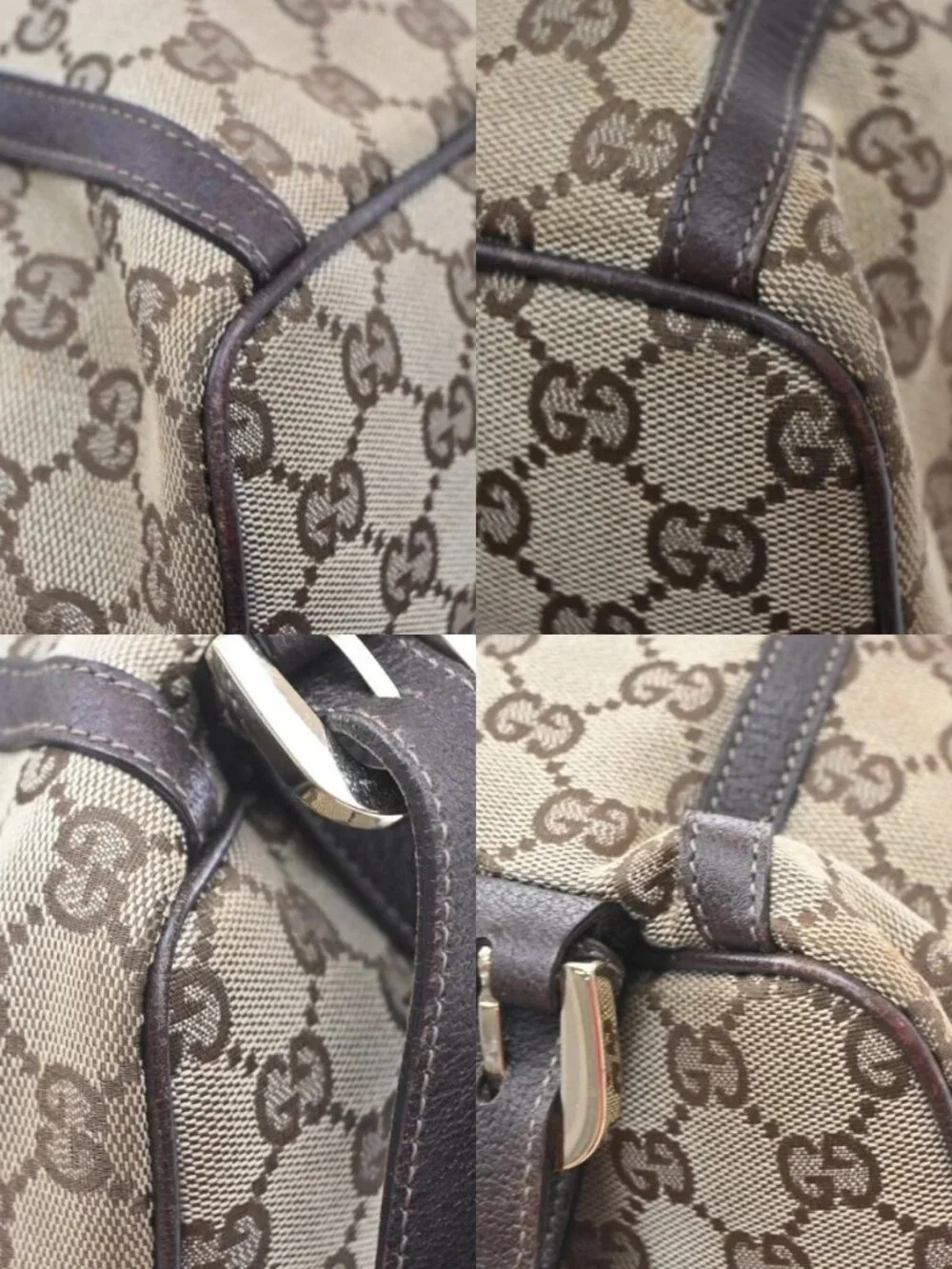 GUCCI Logo GG Pattern Backpack Bag Canvas Leather Brown GHW Italy 77YJ322